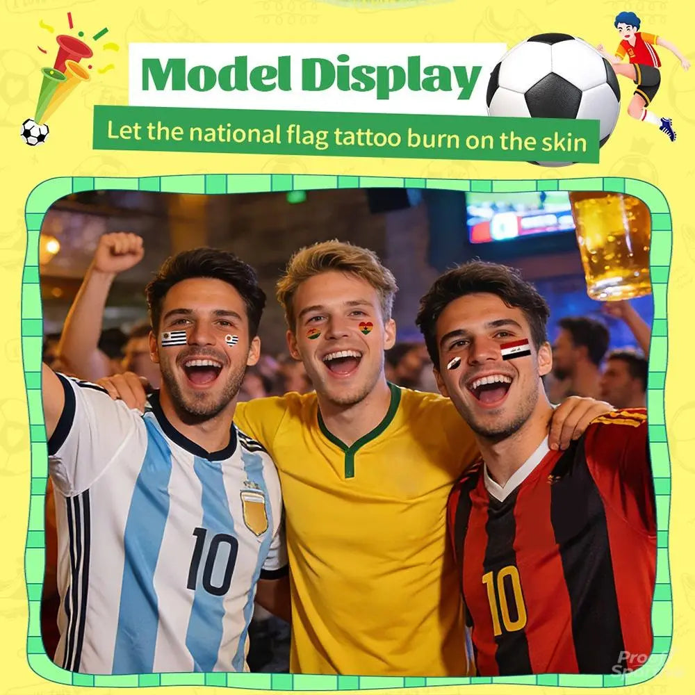 2026 Soccer Season Match Day Fan Supplies Waterproof Temporary 48 Nations Flag Face Tattoos 10Pcs per Country or 48Pcs Mixed Party Stickers