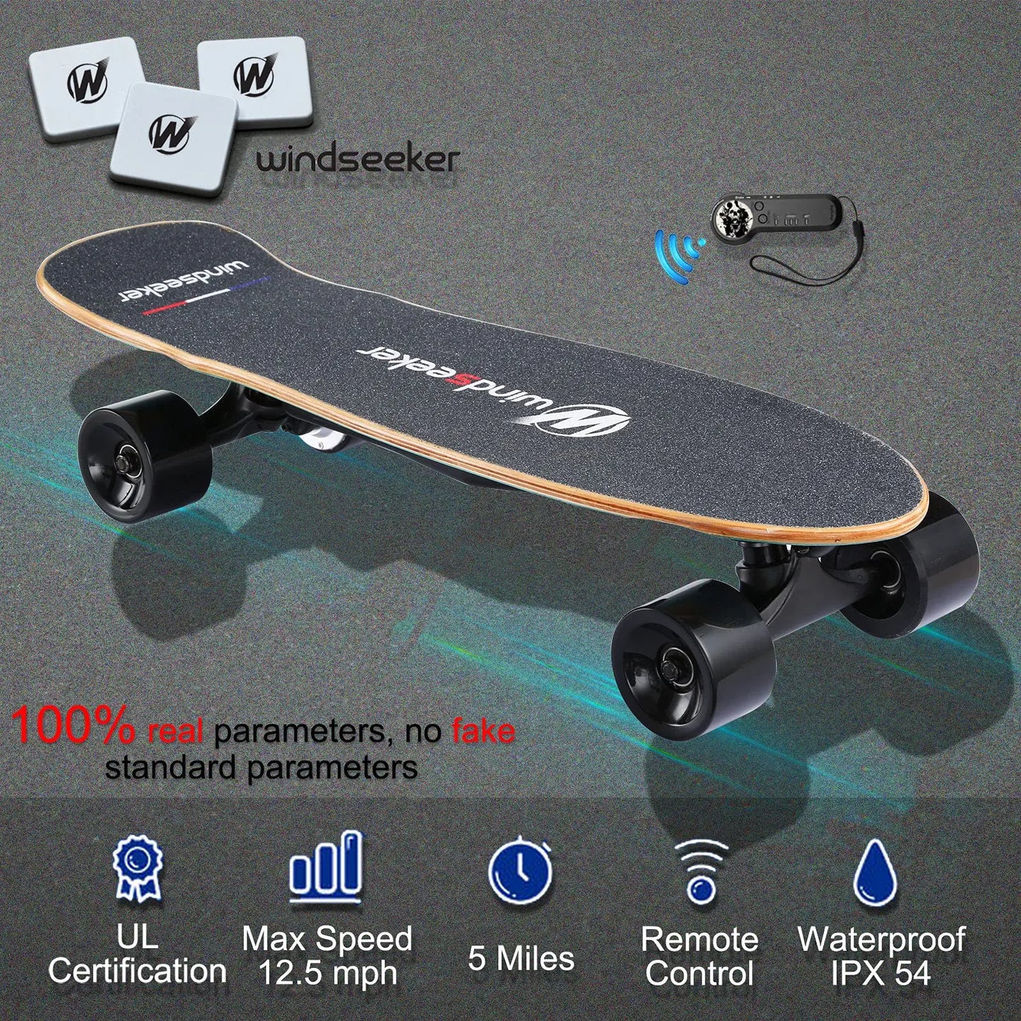Windseeker Electric Skateboard, Mini Cruiser, Shortboard, Let Your Feet Be Free. 26-Inch Land Surfing Skateboard, 350W Brushless Motor, Top Speed 12.5 Mph, Maximum Load 155 Lbs, IP5 Waterproof, UL Certified, a Gift Suitable for Children and Teenagers.