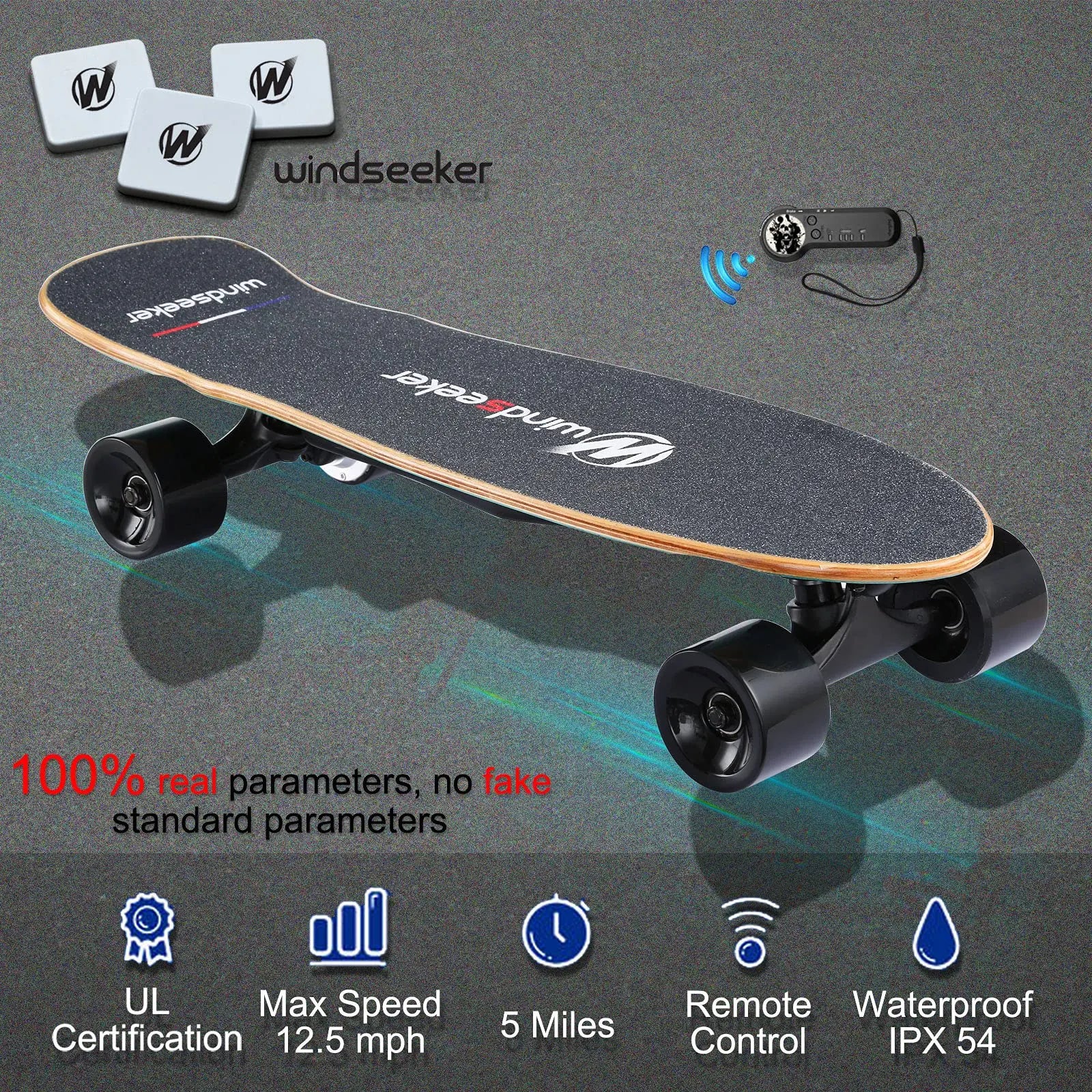 Windseeker Electric Skateboard, Mini Cruiser, Shortboard, Let Your Feet Be Free. 26-Inch Land Surfing Skateboard, 350W Brushless Motor, Top Speed 12.5 Mph, Maximum Load 155 Lbs, IP5 Waterproof, UL Certified, a Gift Suitable for Children and Teenagers.