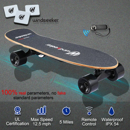Windseeker Electric Skateboard, Mini Cruiser, Shortboard, Let Your Feet Be Free. 26-Inch Land Surfing Skateboard, 350W Brushless Motor, Top Speed 12.5 Mph, Maximum Load 155 Lbs, IP5 Waterproof, UL Certified, a Gift Suitable for Children and Teenagers.