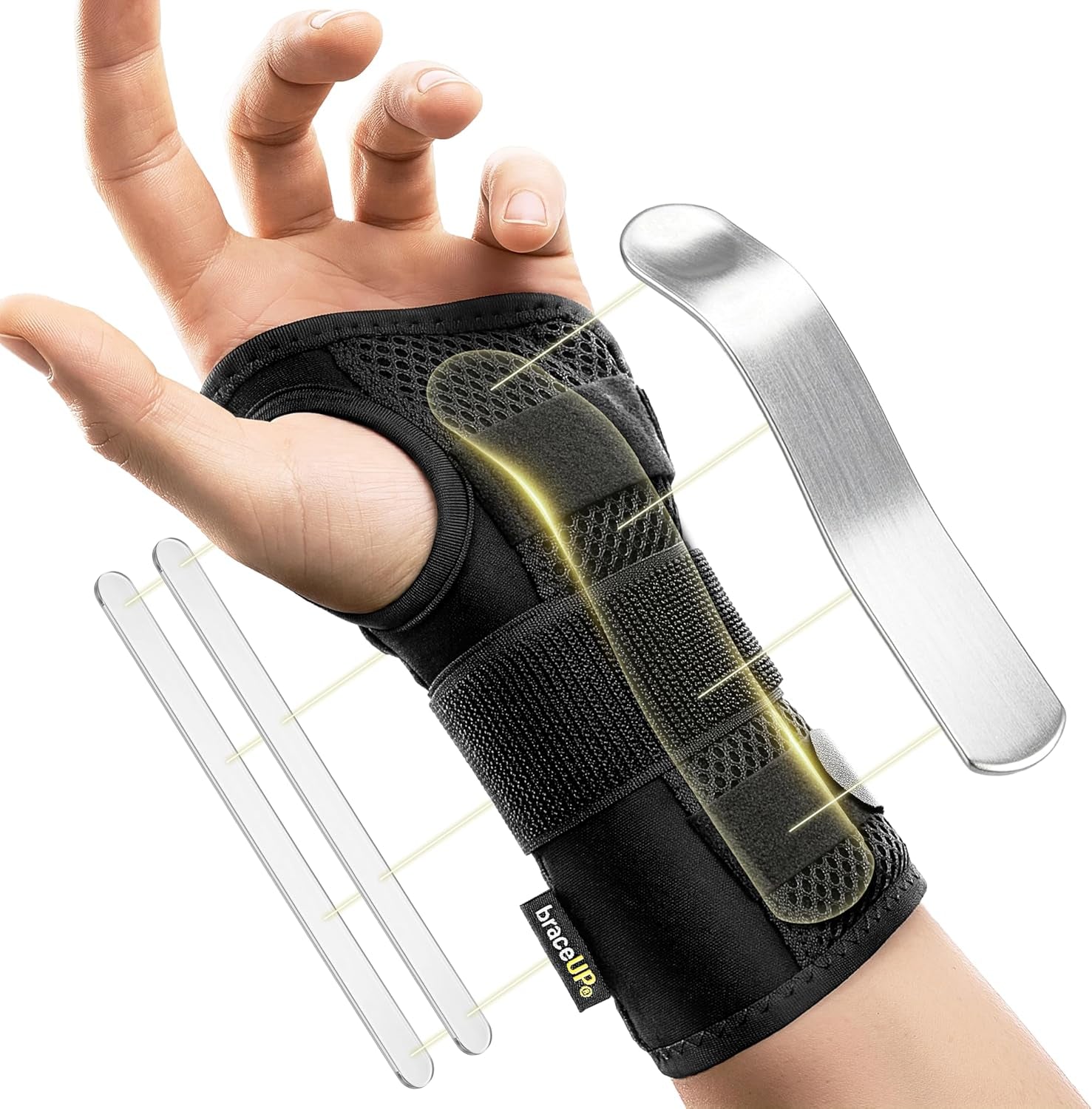 Carpal Tunnel Wrist Brace - Metal Wrist Splint for Hand and Wrist Support, Tendonitis Arthritis Pain Relief