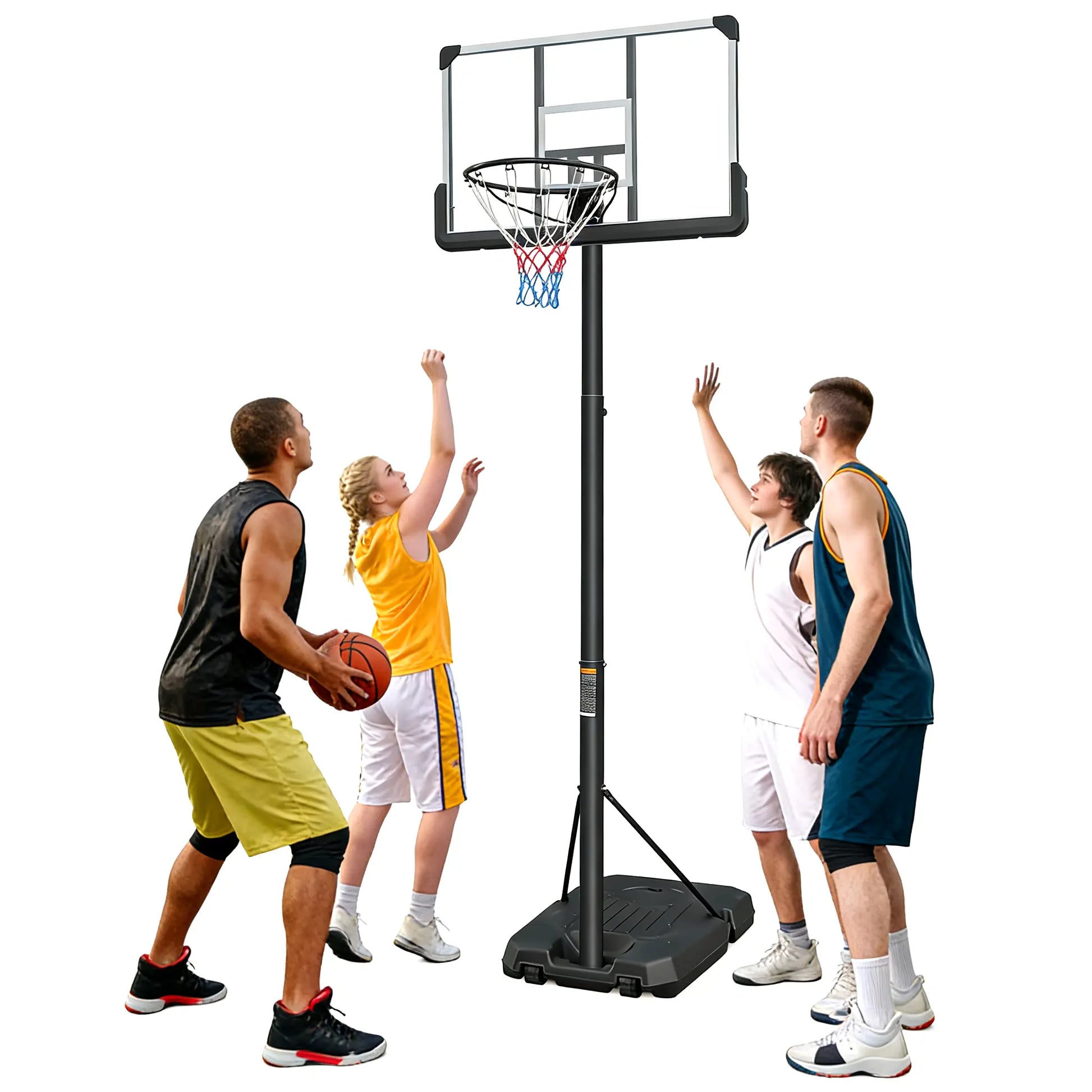 【Gym Stuff 】Height Adjustable Portable Basketball Hoop with Wheels, 44-Inch Backboard, Sturdy Base, Rust-Proof, Suitable for Outdoor Play by Children and Adults.
