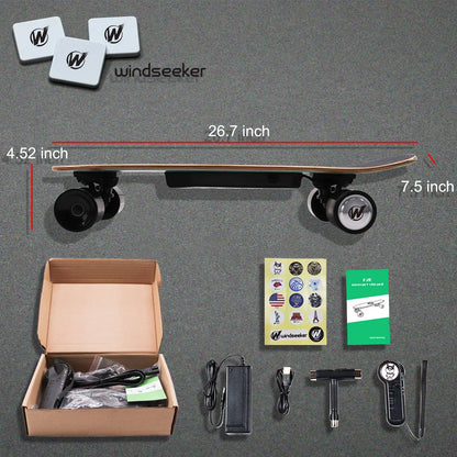 Windseeker Electric Skateboard, Mini Cruiser, Shortboard, Let Your Feet Be Free. 26-Inch Land Surfing Skateboard, 350W Brushless Motor, Top Speed 12.5 Mph, Maximum Load 155 Lbs, IP5 Waterproof, UL Certified, a Gift Suitable for Children and Teenagers.