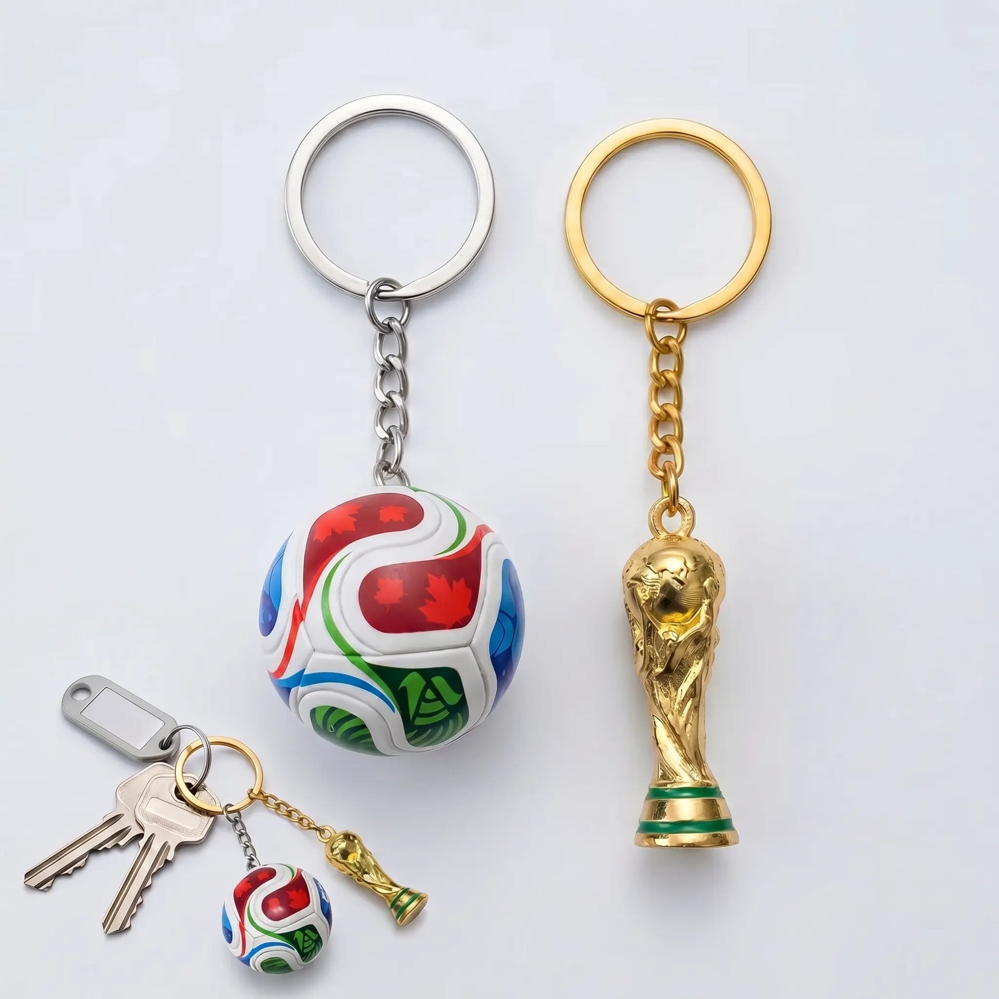Soccer Trophy & Football Keychain Set – Premium Sports Fan Collectible, Metal Key Ring Accessories