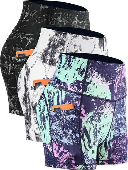 High Waist Athletic Shorts for Womens Yoga Fitness Running Shorts with Deep Pockets