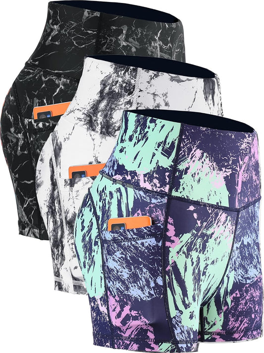 High Waist Athletic Shorts for Womens Yoga Fitness Running Shorts with Deep Pockets