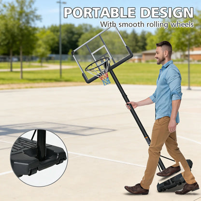 【Gym Stuff 】Height Adjustable Portable Basketball Hoop with Wheels, 44-Inch Backboard, Sturdy Base, Rust-Proof, Suitable for Outdoor Play by Children and Adults.