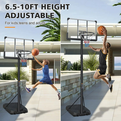 【Gym Stuff 】Height Adjustable Portable Basketball Hoop with Wheels, 44-Inch Backboard, Sturdy Base, Rust-Proof, Suitable for Outdoor Play by Children and Adults.