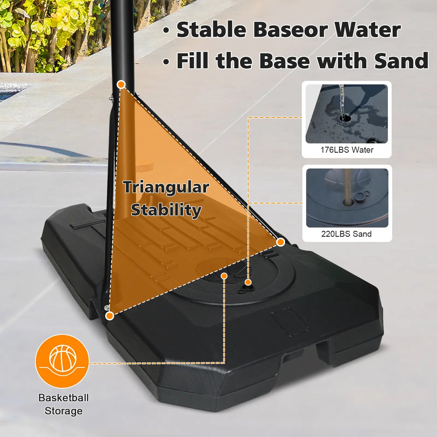 【Gym Stuff 】Height Adjustable Portable Basketball Hoop with Wheels, 44-Inch Backboard, Sturdy Base, Rust-Proof, Suitable for Outdoor Play by Children and Adults.